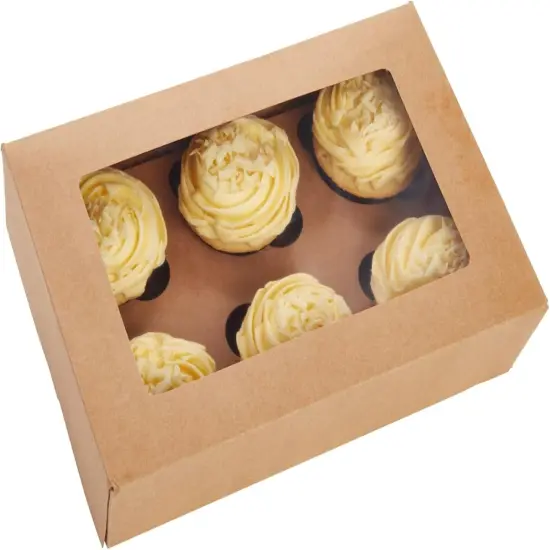 24 Pack Cupcake Containers with Windows, 6 x 6 Boxes with 4 Count Inserts for Muffins (Kraft Paper) {4}