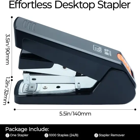 Stapler for Desk, 50 Sheet Effortless Stapler, Desktop Stapler with 1000 Staples and Remover, One Finger Touch Stapling, Heavy Duty Office Home Stapler, Portable Handheld Stapler Black {4}