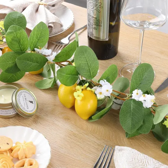 2Pcs Total 11 Ft Artificial Lemon Garland Spring Summer Faux Fruit Vine Garlands with Greenery for Door Wall Mantle Wedding Party Table Decorations {4}