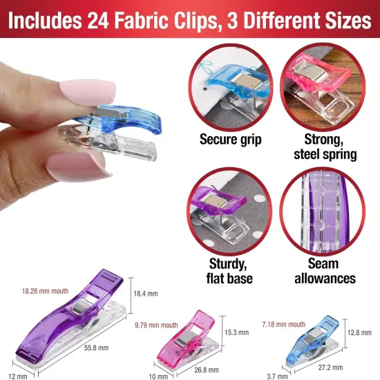 Quilting Tool Kit with 24-Count Fabric Clips, 24-Inch Folding Ruler, and 45mm Rotary Cutter - Quilting Supplies for Patternmaking, Sewing, Fabric Work {4}