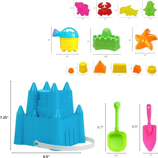 4E's Novelty Kids Beach Toys - 17 Pcs Sand Set w/ Beach Bucket, Shovels, Sand Molds & Mesh Bag {4}