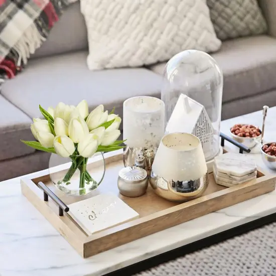 Artificial White Tulips in Vase with Faux Water 6" Real Touch Flowers Fake Tulips Small Flowers Arrangement in Round Glass Vase for Mother's Day Table Centerpiece Wedding Home Decor {5}