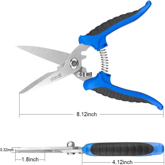Multipurpose Heavy Duty Scissors, High Carbon Stainless Steel Shears with Fine Serrated Blades Easy to Cut Cable Notches,Non-Slip Comfort Handle, Cuts Wire, Carton,for Household Pruning, Office {5}