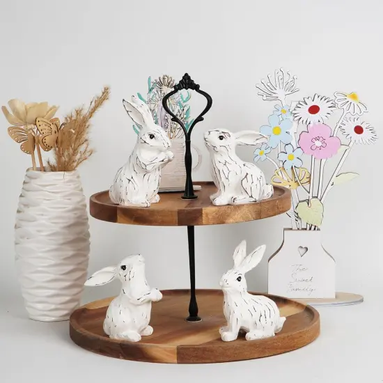 Easter Bunny Decorations Spring Indoor Home Decor Electroplated European Mini Bunny Figurines (4pcs White Rabbit Decor) {6}