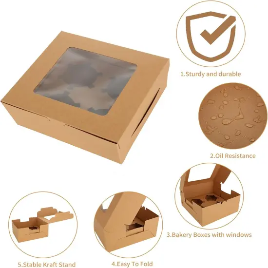 100Pcs Cupcake Boxes 4 Count Cupcake Containers 6x6x3 Inch Brown Cupcake Box Bulk for Cupcakes Muffins Cookies Pastries {5}