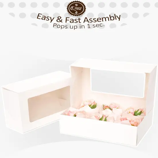 White 6 Cupcake Boxes with Window Auto-pop up 30 Packs Cupcake Box 9"x6.1"x3.3" Bakery Boxes For Cupcakes Carrier, Cupcake Containers {2}