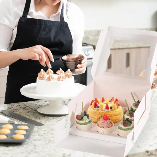 8 Packs 1+5 Cupcake Box Combo with Clear Window,1 small Cake and 5 Cupcakes Box with insert and Stickers, for Family Birthday Party Mother's day (1+5/8pcs) {3}