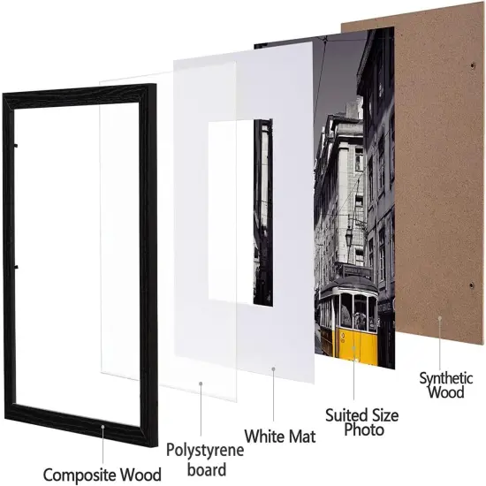 11x14 Picture Frames Set of 5, Gallery wall frame Display 8x10 Photo with Mat or 11x14 without Mat, Picture Frame Collage Wall Decor for Wall Mounting, Black {4}