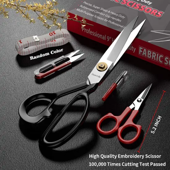 Fabric Scissors Tailor Sewing Shears - 9 Inch Heady Duty Scissors for Fabric Cutting Professional Ultra Sharp Cloth Tailor Scissors Multipurpose Utility Dressmaker Leather Titanium Scissors (9Inch) {5}
