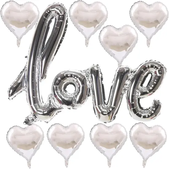 42 Inch Silver LOVE Foil Balloons and 18 Inch Silver Heart Foil Balloons for Valentines Party Wedding Decorations {2}