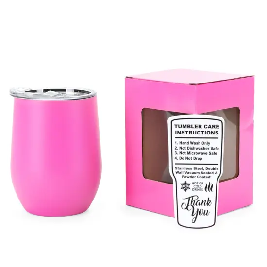 Makerflo 12 oz Powder Coated Wine Tumbler with Leak-Proof Clear Lid, Ideal for Craft and Personalization (Laser Engraving, UV DTF, Epoxy, and Vinyl) Pink {1}