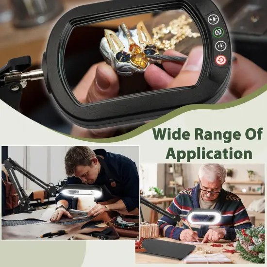 10X Rectangle Magnifying Glass with Light and Stand, 5 Color Modes Stepless Dimmable, 2-in-1 LED Lighted Desk Lamp & Clamp, Hands Free Magnifier for Reading Crafts Repair Painting Close Work {5}