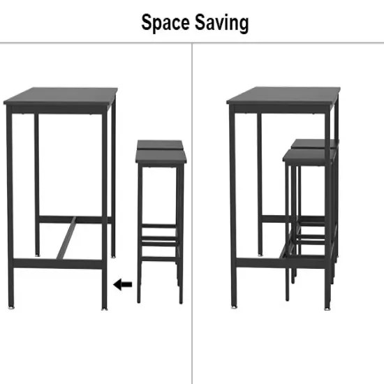 3-Piece Industrial Counter Height Dining Set Breakfast Bar Table with 2 Stools, Space-Saving Kitchen Bistro Set, Adjustable Feet Black {4}