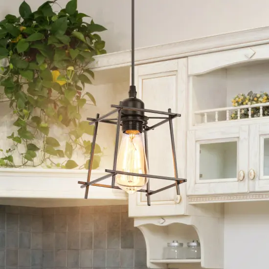Black Metal Hanging Pendant Light Industrial Adjustable Fixture for Kitchen Island, Hallway, Bar, or Dining Room {6}