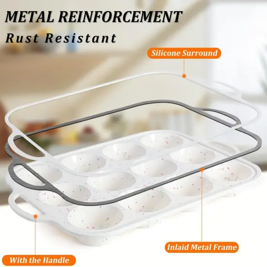 Silicone Muffin Pan, Metal Reinforced Frame Regular Size 2.8 Inch Cupcake Pan with Handle 12 Cups Nonstick Muffin Tray for Baking BPA Free 1 Pack Confetti {5}