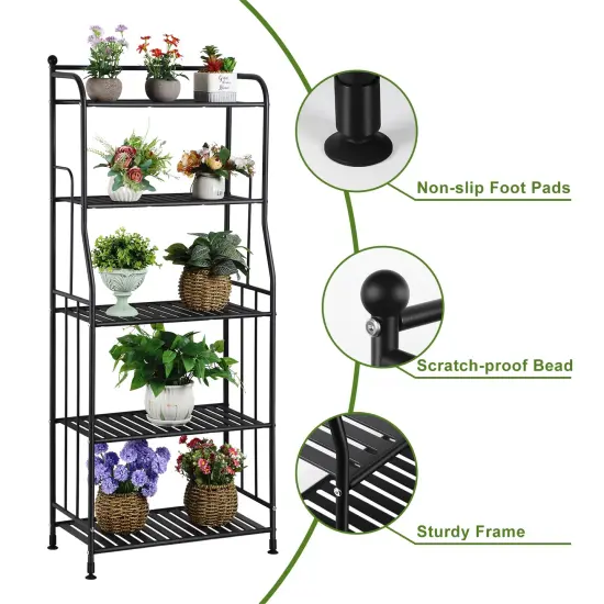 5 Tier Iron Floor Standing Storage Rack, Small Bookshelf, Multi-Purpose Plant Rack, Living Room Kitchen Bedroom Organizer {3}