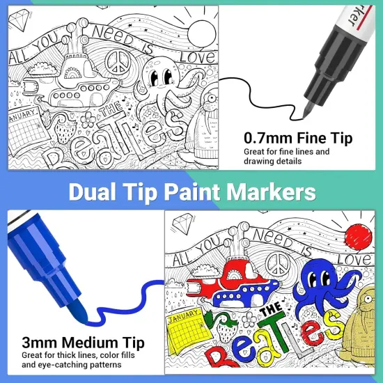 Oil Based Paint Markers, 8 Colors Dual Tip Permanent Paint Pens Paint Markers(0.7mm & 3mm), Waterproof Paint Pen for Rock Painting, Metal Wood Glass Stone Canvas Mugs Fabric Plastic {3}