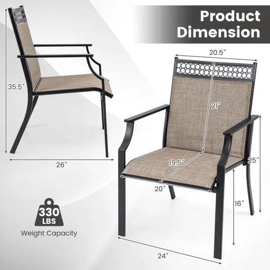 Costway Patio Chairs Set of 2 with All Weather Breathable Fabric High Backrest Blue/Coffee/Black {3}
