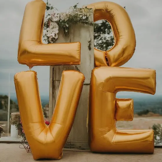 40 Inch Giant Jumbo Helium Foil Mylar Balloons Bouquet (Premium Quality), Matte Gold, Letters LOVE {4}