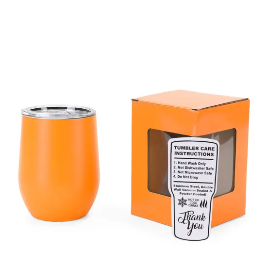 Makerflo 12 oz Powder Coated Wine Tumbler with Leak-Proof Clear Lid, Ideal for Craft and Personalization (Laser Engraving, UV DTF, Epoxy, and Vinyl) Orange {1}