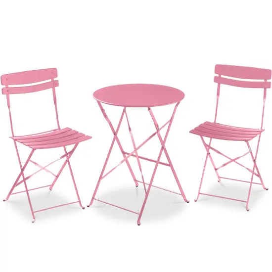 Best Choice Products 3-Piece Small Bistro Set, Folding Patio Furniture Set of 2 Chairs and Table Pink {1}