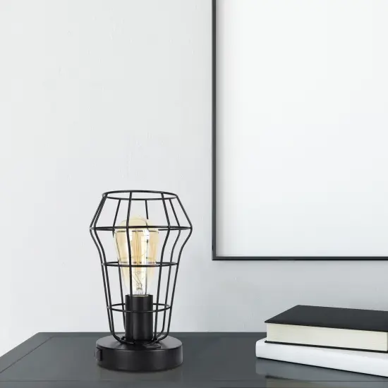 2PCS Industrial Cage Desk Lamps Vintage Table Lamps with Dual USB Ports & AC Outlet, UL-Certified Steampunk Bedside Lights for Office, Bedroom, or Gift {5}