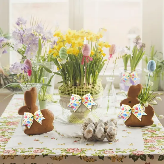 10 Pieces Easter Bows for Wreath, Happy Easter Wreath Bows White Yellow Burlap Bows Spring Holiday Eggs Flowers Gift Bows for Front Door Easter Spring Birthday Party Decorations Supplies {5}