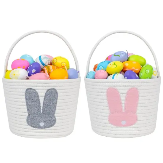 Easter Bunny Basket Set for Kids, Babies, 2-Piece Easter Egg Hunt Baskets for Girls, Boys, Soft & Durable Cotton Rope Empty Gift Basket, Festive Decor & Gift Ideas, Large {3}