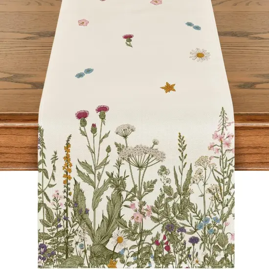 Antique Herbs and Wild Flowers Summer Table Runner, Spring Fall Kitchen Dining Table Decoration for Home Party 13x72 Inch {1}