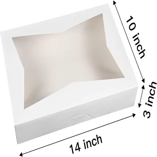 14 x10 x 3inch White Lock Corner Window Bakery Cookie Boxes, Large Paperboard Container with PVC Windows for Pie, Pack of 12 {2}