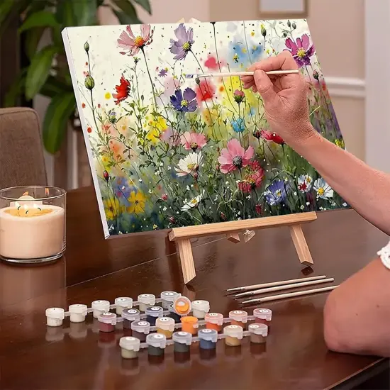 Paint by Numbers Kit for Adults Beginners 8Wx12L inch Canvas Pictures with Framed Drawing Painting Works with Wooden Triangle Easel Acrylic Pigment Flower {2}