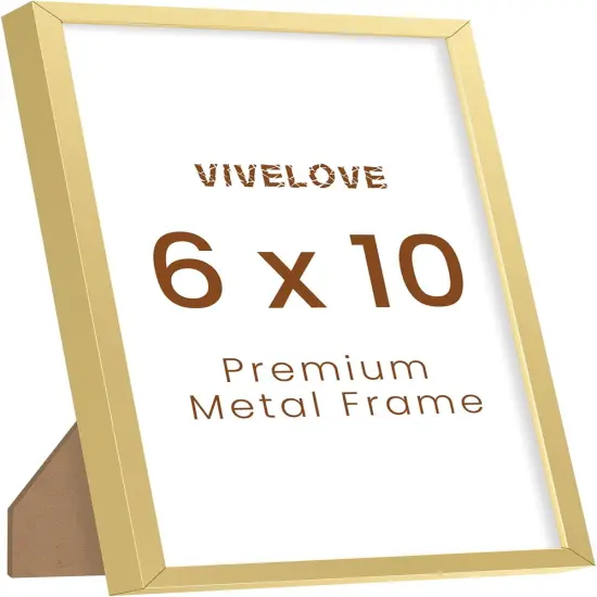 6x10 Picture Frame Gold Set of 1- Photo Frame for Wall Tabletop & Wall Decoration - Wall Mounting Horizontally or Vertically - Tempered Glass {1}