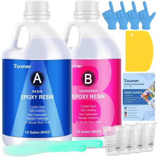 Teexpert Epoxy Resin Crystal Clear: 1 Gallon Epoxy Resin Kit Casting Resin Non Toxic High Gloss for Casting Coating Art DIY Craft Jewelry Wood Table - 2 Part(64oz Resin and 64oz Hardener) {1}