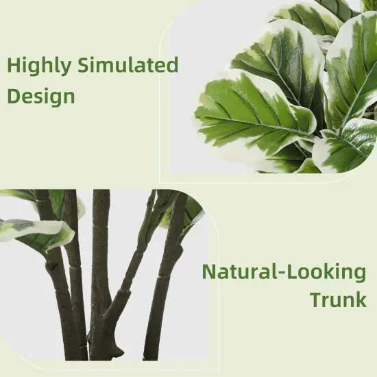 Artificial Fiddle Leaf Fig Plant Indoor 5FT Faux Rubber Tree with White Diamond Planter Tall Fake Floor Plant in Pot Artificial Trees for Home {5}