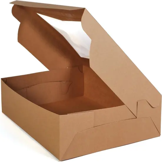 Kraft Paperboard Lock Corner Window Bakery Box, 19" Length x 14" Width x 4" Height, Natural (Case of 50) {2}