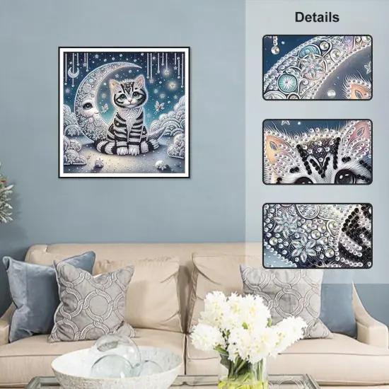 Diamond Painting Kits for Adults Cat and Moon, 5D Special Shape Diamond Art Kits for Beginners, Crystal Rhinestones Diamond Painting for Home Wall Decoration Gift 12&times;12inch, Animal {3}