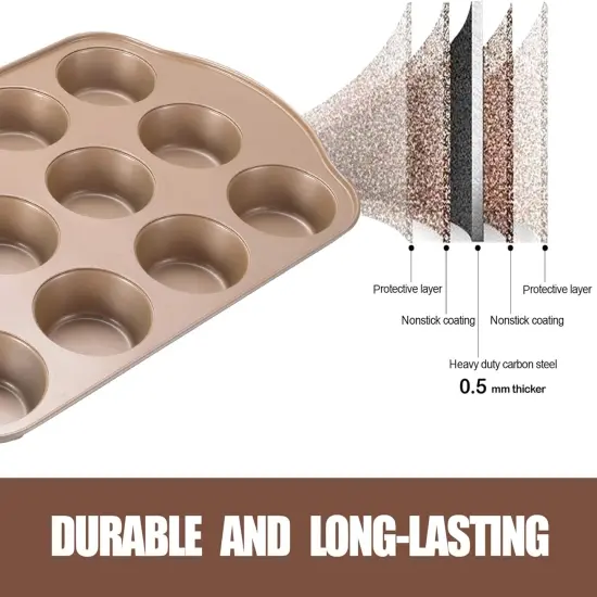 Nonstick Muffin Pan, Mini Cupcake Pan Set, Muffin Tins for Baking, 2 Pack, 12-Cup and 24-Cup, Gold {5}