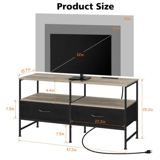 Farmhouse Style TV Cabinet Dresser with Outlet for Bedroom Living Room for 32/40/48/50 Inch TV {2}