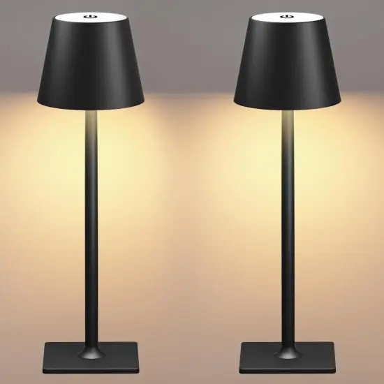 Cordless Table Lamp Rechargeable Lamps: 6000mAh Battery Operated Table Lamp Outdoor Waterproof, Touch Control, Portable Wireless Desk Lamp for Dinner/Bedroom/Restaurant(Black 2 Pack) {1}