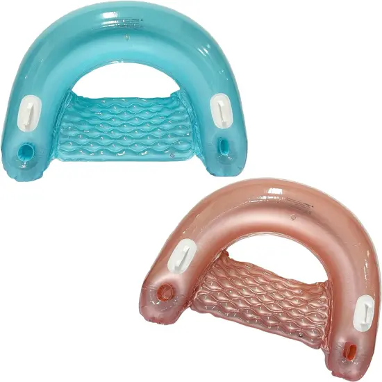 4E&rsquo;s Novelty 2 Pack Inflatable Pool Chair Float - Pool Floats for Adults with Drink & Phone Holder Heavy Duty Lounger Floating Recliner Water Lake Beach Tanning Float {1}