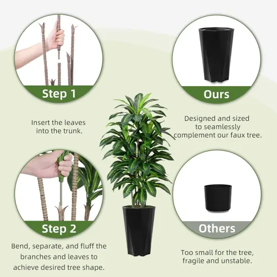 Artificial Dracaena Tree 5FT - Faux Plant with Black Diamond Planter - Tall Fake Tropical Yucca Floor Plant Potted - Artificial Silk Tree for Home Office Living Room Decor Indoor {5}