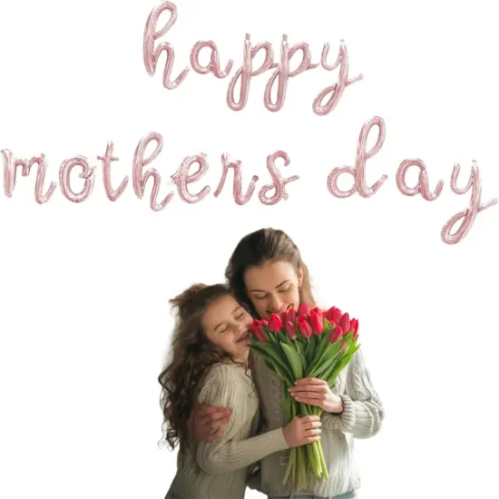 Happy Mother’s Day Letter Balloons Kit Script Letter Balloon Decorations 18” Letter Foil Balloon Set Happy Mother's Day Best Mom Balloon Set Heart Shape Crown Set Decoration for Mother's Day Family {4}