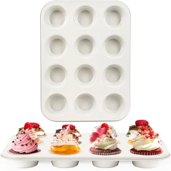 2-Pack Healthy Baking Cupcake Pan| Non Stick 12-Cup Muffin Pan | Durable & Easy Clean Muffin Tin | Perfect for Cupcakes, Muffins (Beige) {1}
