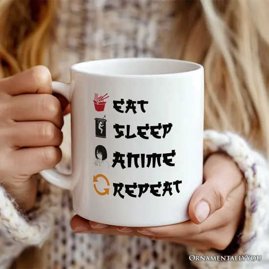 Eat Sleep Anime Repeat Mug, Funny Anime Lover Gift {2}