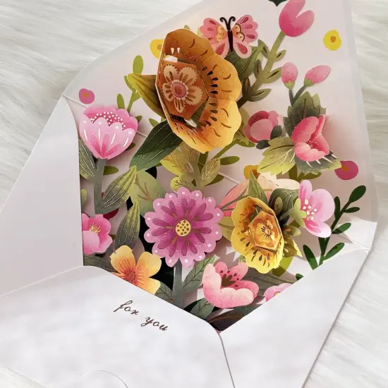 Wrapables 3D Pop Up Floral Greeting Card, Flower Bouquet Card for Mother's Day, Birthday, Anniversary, All Occasions, (Set of 2) Floral Bloom {4}