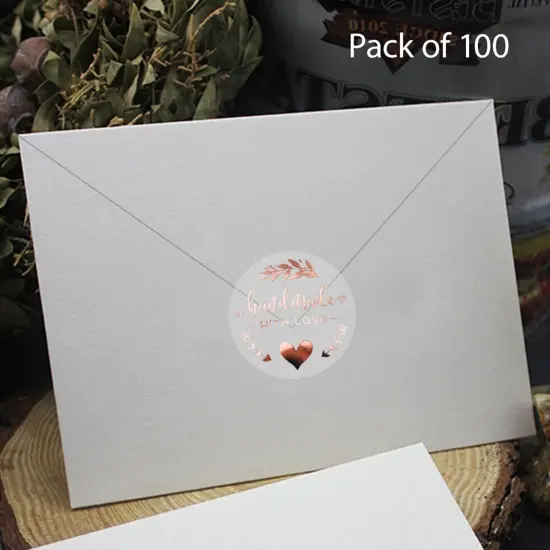 Rose Gold Foil Stickers Handmade With Love Foil Transparent Labels Small Business Stickers Craft Labels, 100 Pcs/Lot, 1.6 inch {4}
