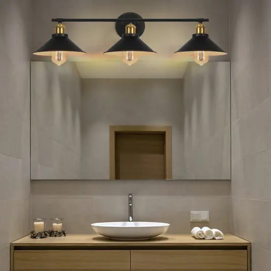 3-Light Industrial Black Wall Sconce Rustic Bathroom Vanity Light for Mirrors, Farmhouse, or Office {5}