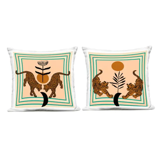 Stupell Industries Boho Symmetrical Wild Cats 2pc Outdoor Printed Throw Pillow Set Design by Melissa Wang, 18 x 7 x 18 {1}