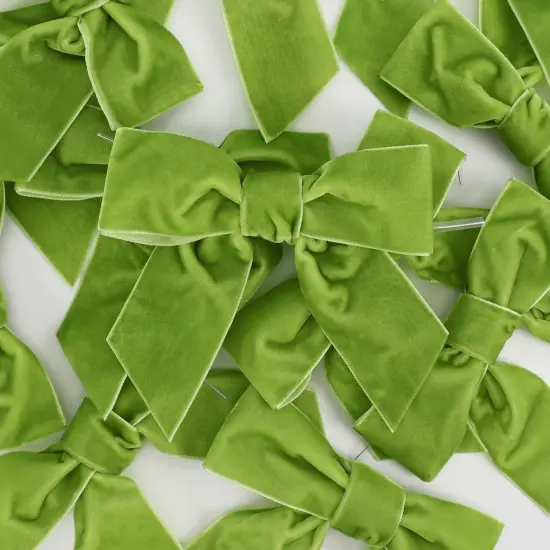 Apple Green Velvet Bows 4.5" Green Velvet Easter Bows Premade Bows Green Twist Tie Bows for Wreaths, Gift Basket, Spring Holiday Decor, Gift Wrapping, Swag, Wedding Decor - 12 PCs {4}