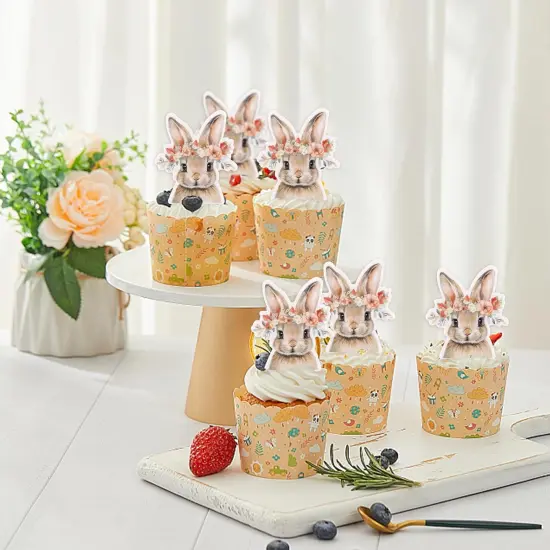 40Pack Edible Happy Easter Cupcake Toppers for Rabbit Ears Bunny Party Decorations Cake Picks Cake Food Decor Appetizers Toothpicks Party Supplies head {5}